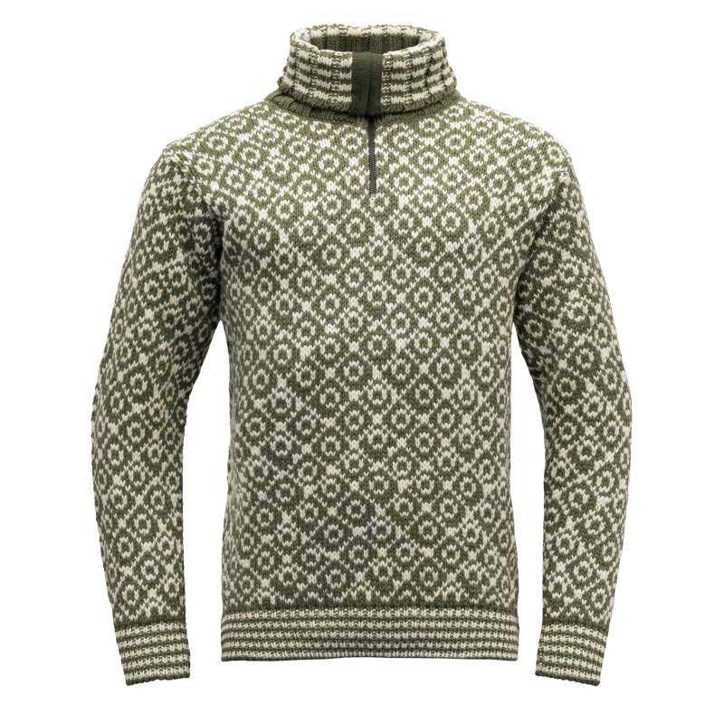 Devold Svalbard Wool ZIP Neck - Olive / Offwhite - L von Devold