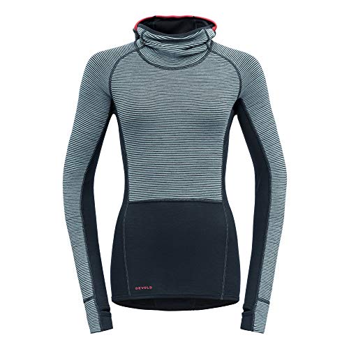 Devold W Tuvegga Merino Hoodie Colorblock-Gestreift-Blau, Damen Merino Unterwäsche, Größe XS - Farbe Cameo von Devold