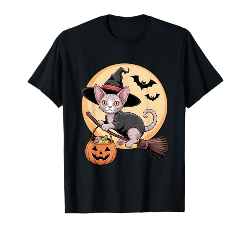 Devon Rex Katze Hexenhut Kürbis Halloween Kostüm Herren Damen T-Shirt von Devon Rex Cat Lover Halloween Party Wear