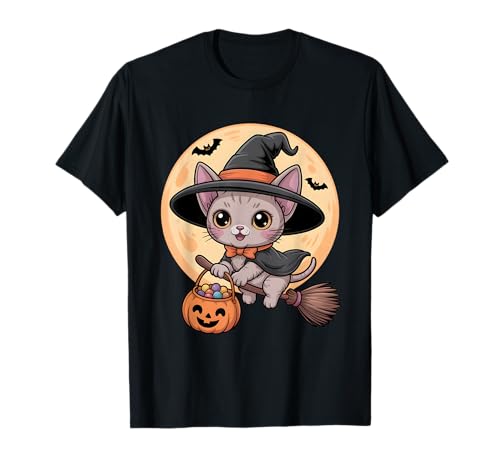 Devon Rex Katze Hexenhut Kürbis Halloween Kostüm Herren Damen T-Shirt von Devon Rex Cat Lover Halloween Party Wear