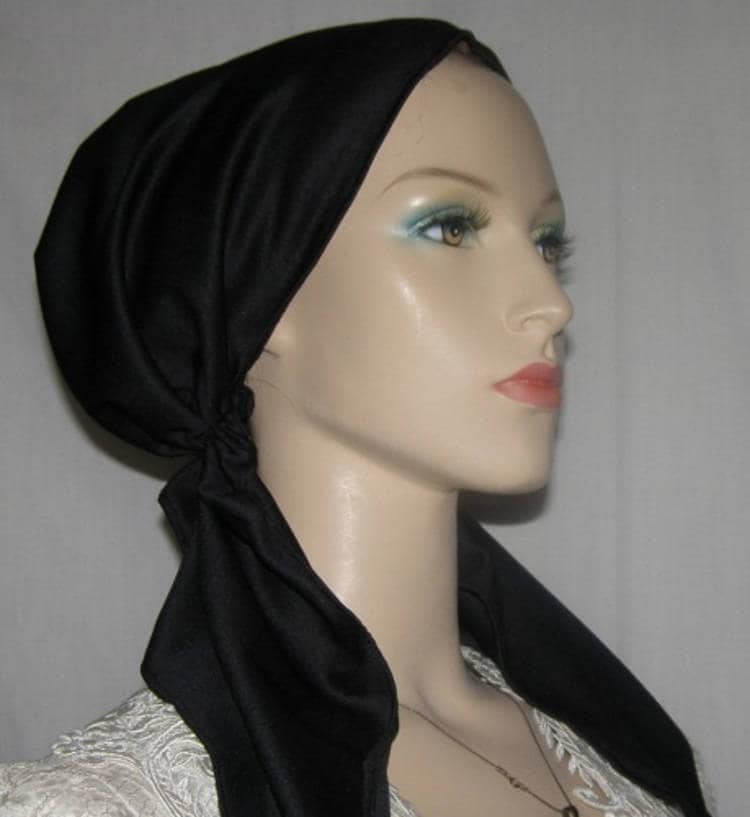 Gebundener Schal | Schwarzer Tichel Bandana Kopf Wickeln Kopfbedeckung Chemomütze Mitwachs Schlupfschal Krebs-Schals Gebundener Schal | Schwarzer Tichel Bandana Kopf Wickeln Kopfbedeckung Chemomütze Mitwachs Schlupfschal Krebs-Schals von DevorahChannah