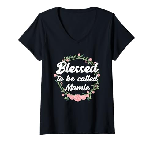 Damen Gesegnet, Mamie Grandmother Family Love genannt zu Werden T-Shirt mit V-Ausschnitt Damen Gesegnet, Mamie Grandmother Family Love genannt zu Werden T-Shirt mit V-Ausschnitt von Devoted Nana Grandma Parent