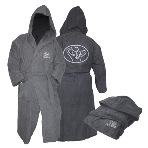 Dewello® Bademantel mit Kapuze Baumwolle für Sauna und nach dem Sport, Frottee Unisex Grau, Verschiedene Größen (S-XXL), Farbe:Grau von Dewello