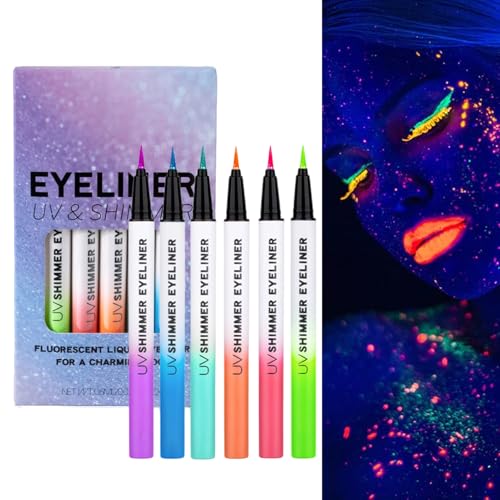 Dewireaey Farbige Flüssig-Eyeliner - Glitzer wasserfeste Eyeliner 6 Stück | Langhaftender Pigmentierter Leuchtstift Für Mädchen Frauen Liveauftritt Tanz Nacht Party von Dewireaey
