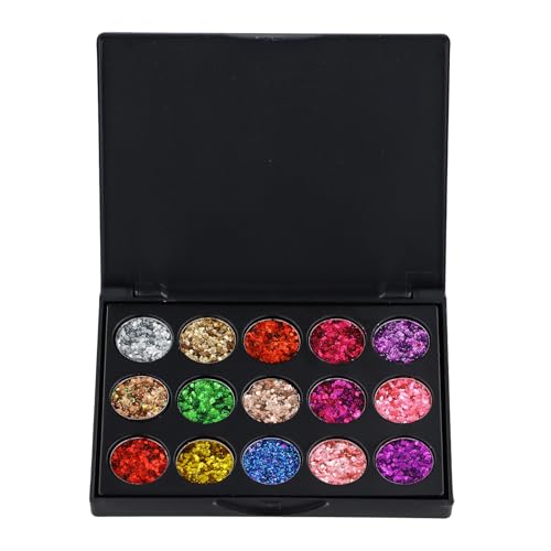 Dewocke 15 Farben Glitzer Lidschatten Palette, Metallic Sequined Eye Shadow, Hochpigmentierter Schimmernde Make-up, Ultra-Glamour für die Augen,Langlebig und Wasserdicht für Party und Bühnen Schminke von Dewocke
