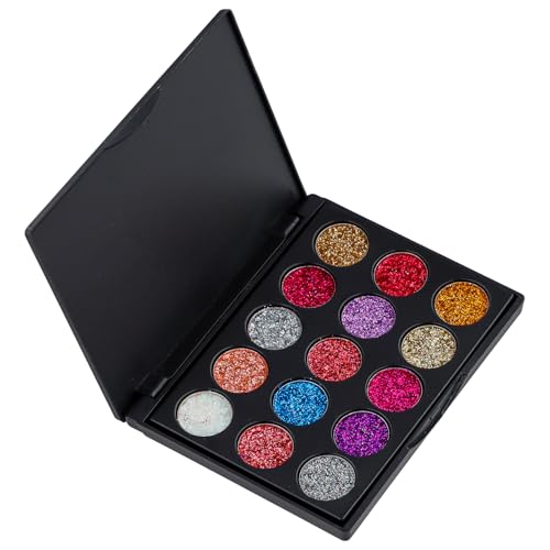 Dewocke 15 Farben Glitzer Lidschatten Palette, Metallic Sequined Eye Shadow, Hochpigmentierter Schimmernde Make-up, Ultra-Glamour für die Augen,Langlebig und Wasserdicht für Party und Bühnen Schminke von Dewocke