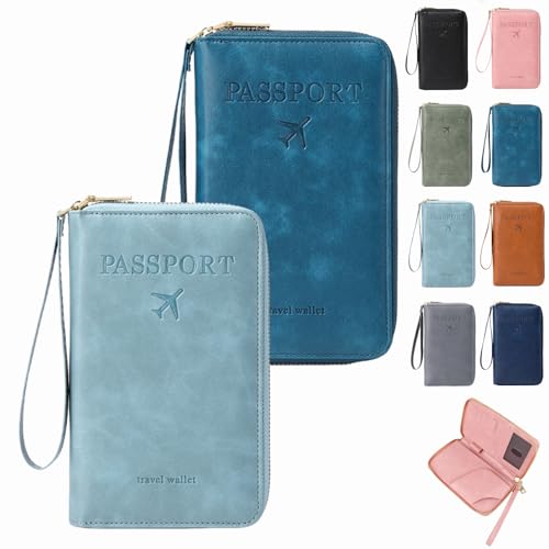 Dewppxi Multifunktionale RFID Reisepass Tasche, Reisepasshülle mit RFID Blocker, Reisezubehör Passport Tasche, Travel Wallet Organizer – Sicherer Ausweishalter mit Diebstahlschutz (Blau+Himmelblau) von Dewppxi
