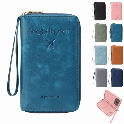 Dewppxi Multifunktionale RFID Reisepass Tasche, Reisepasshülle mit RFID Blocker, Reisezubehör Passport Tasche, Travel Wallet Organizer – Sicherer Ausweishalter mit Diebstahlschutz (Blau-1Stück) von Dewppxi