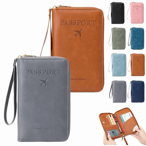 Dewppxi Multifunktionale RFID Reisepass Tasche, Reisepasshülle mit RFID Blocker, Reisezubehör Passport Tasche, Travel Wallet Organizer – Sicherer Ausweishalter mit Diebstahlschutz (Braun+Grau) von Dewppxi