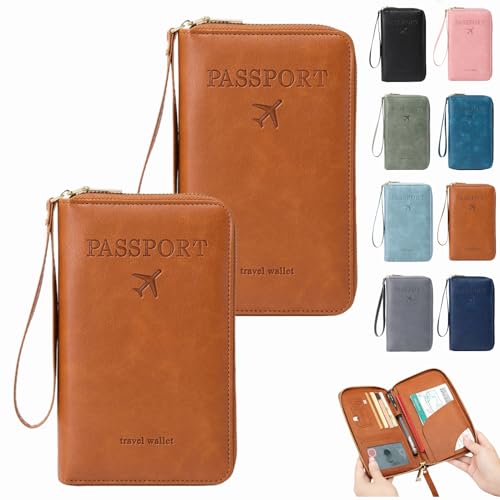 Dewppxi Multifunktionale RFID Reisepass Tasche, Reisepasshülle mit RFID Blocker, Reisezubehör Passport Tasche, Travel Wallet Organizer – Sicherer Ausweishalter mit Diebstahlschutz (Braun-2Stück) von Dewppxi