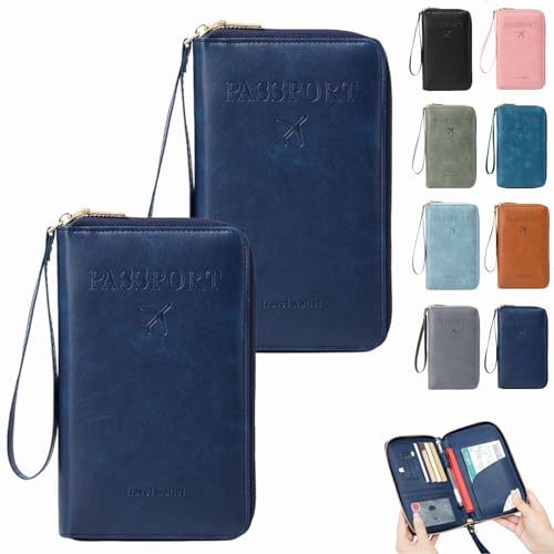 Dewppxi Multifunktionale RFID Reisepass Tasche, Reisepasshülle mit RFID Blocker, Reisezubehör Passport Tasche, Travel Wallet Organizer – Sicherer Ausweishalter mit Diebstahlschutz (Dunkelblau-2Stück) von Dewppxi