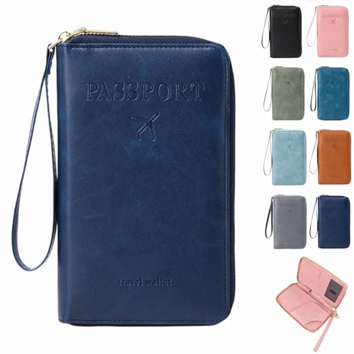 Dewppxi Multifunktionale RFID Reisepass Tasche, Reisepasshülle mit RFID Blocker, Reisezubehör Passport Tasche, Travel Wallet Organizer – Sicherer Ausweishalter mit Diebstahlschutz (Dunkelblau-1Stück) von Dewppxi