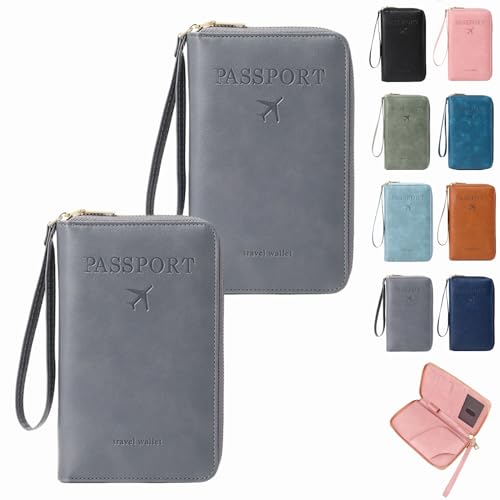 Dewppxi Multifunktionale RFID Reisepass Tasche, Reisepasshülle mit RFID Blocker, Reisezubehör Passport Tasche, Travel Wallet Organizer – Sicherer Ausweishalter mit Diebstahlschutz (Grau-2Stück) von Dewppxi