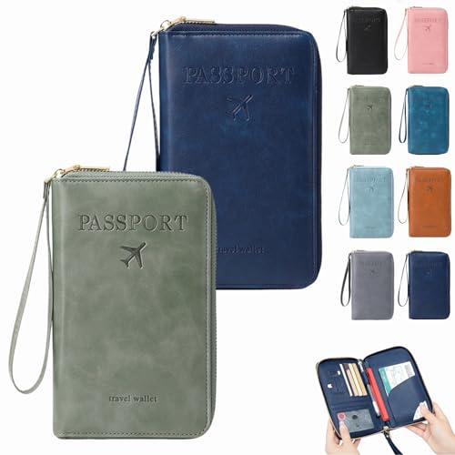 Dewppxi Multifunktionale RFID Reisepass Tasche, Reisepasshülle mit RFID Blocker, Reisezubehör Passport Tasche, Travel Wallet Organizer – Sicherer Ausweishalter mit Diebstahlschutz (Grün+Dunkelblau) von Dewppxi