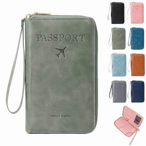 Dewppxi Multifunktionale RFID Reisepass Tasche, Reisepasshülle mit RFID Blocker, Reisezubehör Passport Tasche, Travel Wallet Organizer – Sicherer Ausweishalter mit Diebstahlschutz (Grün-1Stück) von Dewppxi