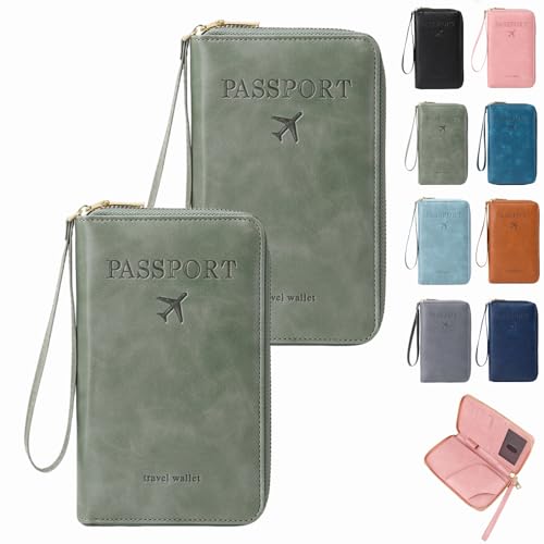 Dewppxi Multifunktionale RFID Reisepass Tasche, Reisepasshülle mit RFID Blocker, Reisezubehör Passport Tasche, Travel Wallet Organizer – Sicherer Ausweishalter mit Diebstahlschutz (Grün-2Stück) von Dewppxi