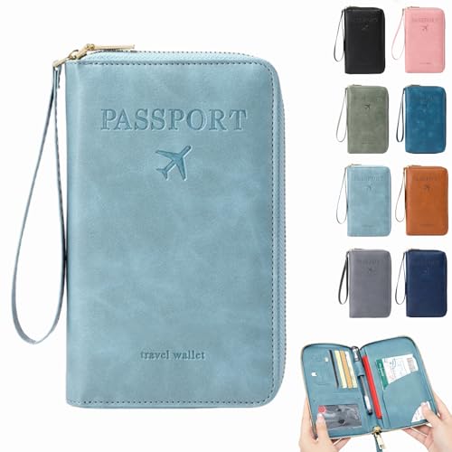 Dewppxi Multifunktionale RFID Reisepass Tasche, Reisepasshülle mit RFID Blocker, Reisezubehör Passport Tasche, Travel Wallet Organizer – Sicherer Ausweishalter mit Diebstahlschutz (Himmelblau-1Stück) von Dewppxi