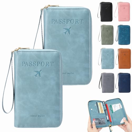 Dewppxi Multifunktionale RFID Reisepass Tasche, Reisepasshülle mit RFID Blocker, Reisezubehör Passport Tasche, Travel Wallet Organizer – Sicherer Ausweishalter mit Diebstahlschutz (Himmelblau-2Stück) von Dewppxi