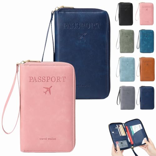 Dewppxi Multifunktionale RFID Reisepass Tasche, Reisepasshülle mit RFID Blocker, Reisezubehör Passport Tasche, Travel Wallet Organizer – Sicherer Ausweishalter mit Diebstahlschutz (Pink+Dunkelblau) von Dewppxi