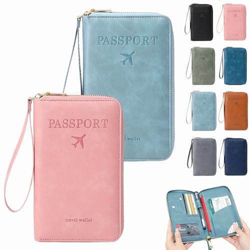Dewppxi Multifunktionale RFID Reisepass Tasche, Reisepasshülle mit RFID Blocker, Reisezubehör Passport Tasche, Travel Wallet Organizer – Sicherer Ausweishalter mit Diebstahlschutz (Pink+Himmelblau) von Dewppxi