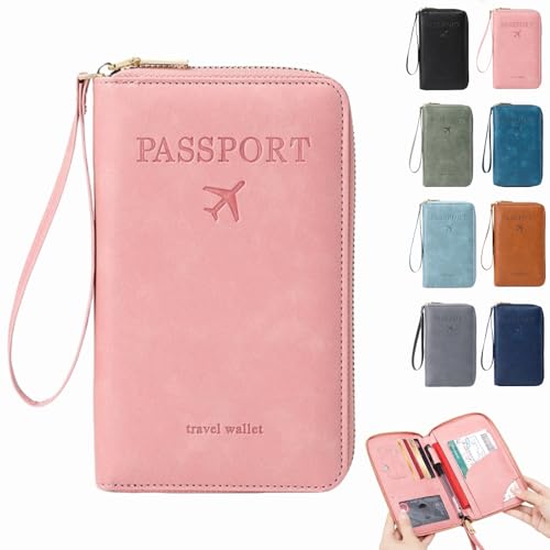 Dewppxi Multifunktionale RFID Reisepass Tasche, Reisepasshülle mit RFID Blocker, Reisezubehör Passport Tasche, Travel Wallet Organizer – Sicherer Ausweishalter mit Diebstahlschutz (Pink-1Stück) von Dewppxi