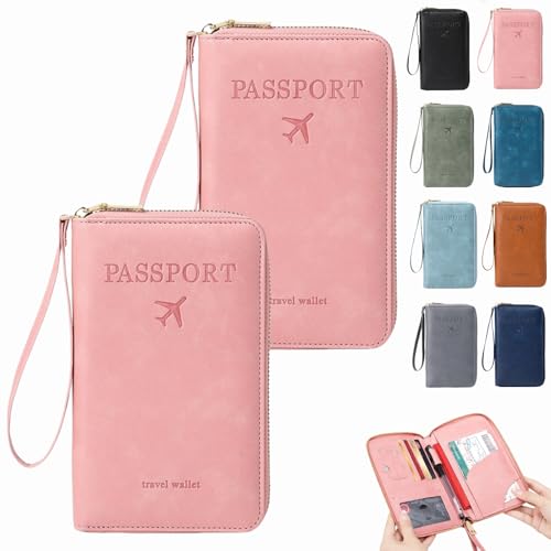 Dewppxi Multifunktionale RFID Reisepass Tasche, Reisepasshülle mit RFID Blocker, Reisezubehör Passport Tasche, Travel Wallet Organizer – Sicherer Ausweishalter mit Diebstahlschutz (Pink-2Stück) von Dewppxi