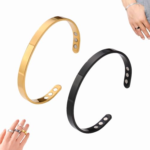 Dewppxi SöMni Ring Damen Wechseljahre, Magnetringe Damen, Magnetring Wechseljahre Vital Rings, Magnet Rings für Reduziert Stress& Angstgefühle Verbessert die Schlafqualität (Gold+Schwarz,Armband) von Dewppxi