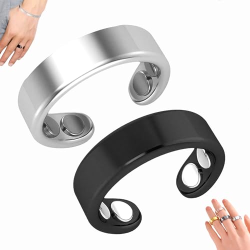 Dewppxi SöMni Ring Damen Wechseljahre, Magnetringe Damen, Magnetring Wechseljahre Vital Rings, Magnet Rings für Reduziert Stress& Angstgefühle Verbessert die Schlafqualität (Silber+Schwarz,Ring) von Dewppxi