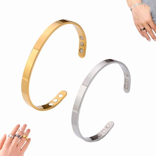 Dewppxi SöMni Ring Damen Wechseljahre, Magnetringe Damen, Magnetring Wechseljahre Vital Rings, Magnet Rings für Reduziert Stress& Angstgefühle Verbessert die Schlafqualität (Silber+Gold,Armband) von Dewppxi