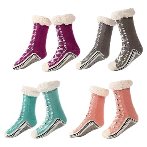 Dewppxi Ultra-thick Cashmere Slipper Home Socks, Winter Warm Non Slip Cozy Fuzzy Slipper Socks, Soft Fluffy Cashmere Christmas Socks for Women and Men (A-4 Pairs) von Dewppxi