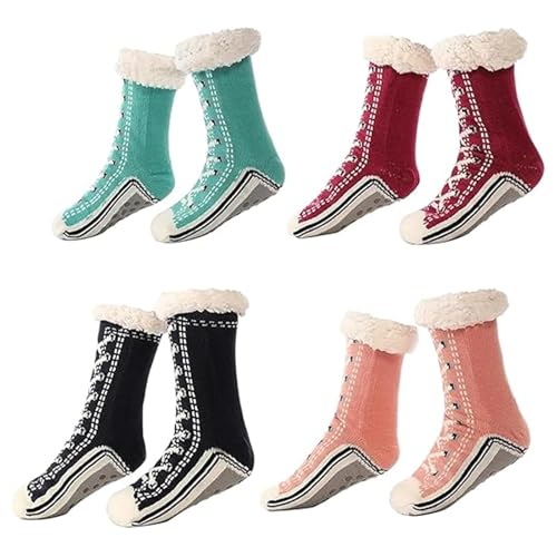 Dewppxi Ultra-thick Cashmere Slipper Home Socks, Winter Warm Non Slip Cozy Fuzzy Slipper Socks, Soft Fluffy Cashmere Christmas Socks for Women and Men (B-4 Pairs) von Dewppxi