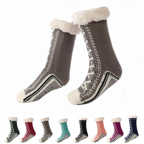 Dewppxi Ultra-thick Cashmere Slipper Home Socks, Winter Warm Non Slip Cozy Fuzzy Slipper Socks, Soft Fluffy Cashmere Christmas Socks for Women and Men (Gray) von Dewppxi