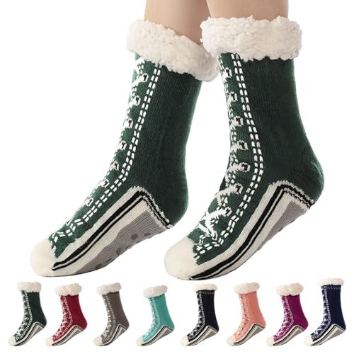 Dewppxi Ultra-thick Cashmere Slipper Home Socks, Winter Warm Non Slip Cozy Fuzzy Slipper Socks, Soft Fluffy Cashmere Christmas Socks for Women and Men (Green) von Dewppxi