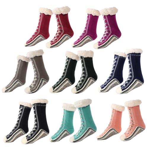 Dewppxi Ultra-thick Cashmere Slipper Home Socks, Winter Warm Non Slip Cozy Fuzzy Slipper Socks, Soft Fluffy Cashmere Christmas Socks for Women and Men (Mix-8 Pairs) von Dewppxi