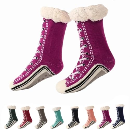 Dewppxi Ultra-thick Cashmere Slipper Home Socks, Winter Warm Non Slip Cozy Fuzzy Slipper Socks, Soft Fluffy Cashmere Christmas Socks for Women and Men (Purple) von Dewppxi