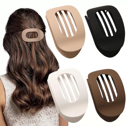 Entenschnabel Haarspange Damen, Einfache Elegante Groß Flache Haarspangen,Rutschfest Flat Hairs Claw Clip, Ebogenes Design, Flach Sicherer Halt Innenzähne Haar Krallen für Dickes/Dünnes Haar (A-4pcs) von Dewppxi