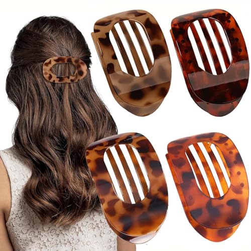 Entenschnabel Haarspange Damen, Einfache Elegante Groß Flache Haarspangen,Rutschfest Flat Hairs Claw Clip, Ebogenes Design, Flach Sicherer Halt Innenzähne Haar Krallen für Dickes/Dünnes Haar (B-4pcs) von Dewppxi