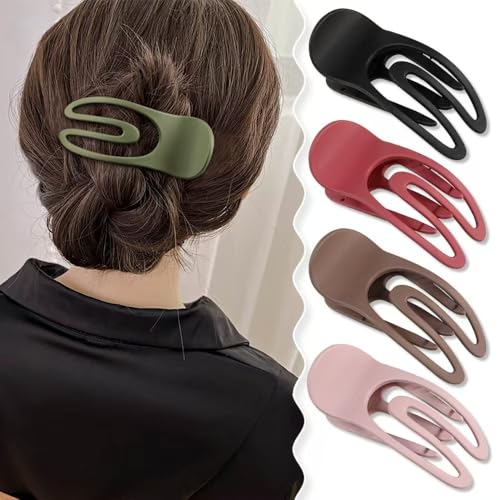 Entenschnabel Haarspange Damen, Einfache Elegante Groß Flache Haarspangen,Rutschfest Flat Hairs Claw Clip, Ebogenes Design, Flach Sicherer Halt Innenzähne Haar Krallen für Dickes/Dünnes Haar (G-4pcs) von Dewppxi