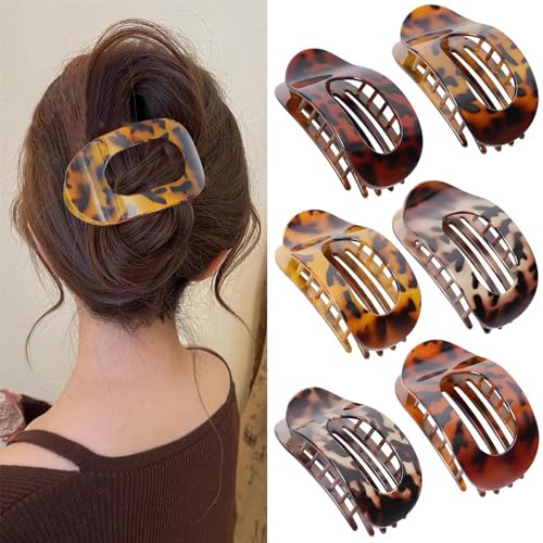 Entenschnabel Haarspange Damen, Einfache Elegante Groß Flache Haarspangen,Rutschfest Flat Hairs Claw Clip, Ebogenes Design, Flach Sicherer Halt Innenzähne Haar Krallen für Dickes/Dünnes Haar (K-6pcs) von Dewppxi