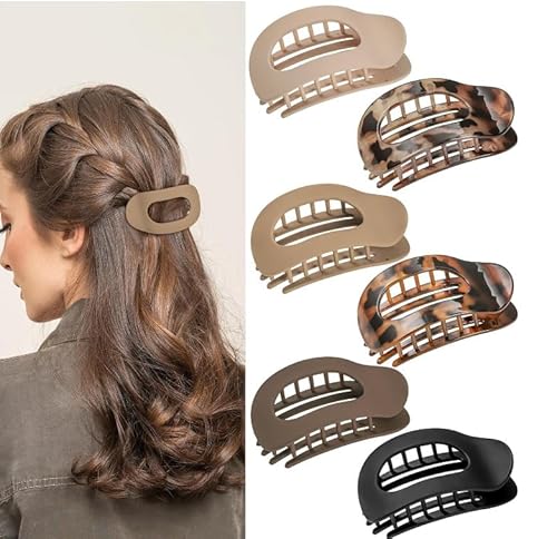 Entenschnabel Haarspange Damen, Einfache Elegante Groß Flache Haarspangen,Rutschfest Flat Hairs Claw Clip, Ebogenes Design, Flach Sicherer Halt Innenzähne Haar Krallen für Dickes/Dünnes Haar (M-6pcs) von Dewppxi