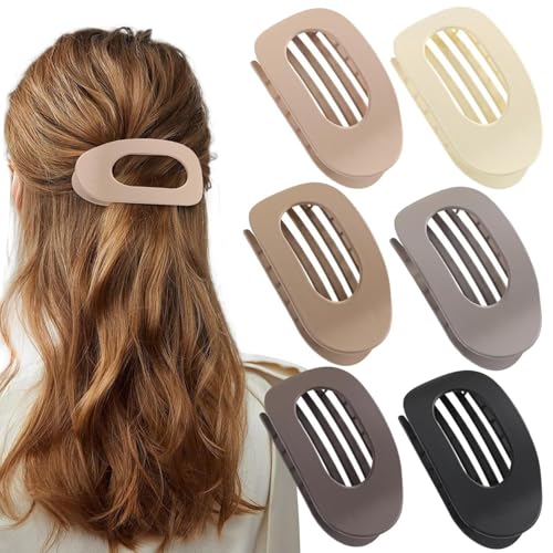 Entenschnabel Haarspange Damen, Einfache Elegante Groß Flache Haarspangen,Rutschfest Flat Hairs Claw Clip, Ebogenes Design, Flach Sicherer Halt Innenzähne Haar Krallen für Dickes/Dünnes Haar (P-6pcs) von Dewppxi