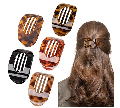 Entenschnabel Haarspange Damen, Einfache Elegante Groß Flache Haarspangen,Rutschfest Flat Hairs Claw Clip, Ebogenes Design, Flach Sicherer Halt Innenzähne Haar Krallen für Dickes/Dünnes Haar (R-5pcs) von Dewppxi