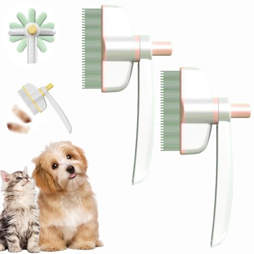 Flohkamm für Katzen Hunde mit Einem Knopf, Läusekamm für Katzen und Hunde, Tierhaarentfernungskamm mit drehbarem Bürstenkopf für Die Haustierpflege zum Entfernen von Unterfell, Losem Fell (2 Pink) von Dewppxi