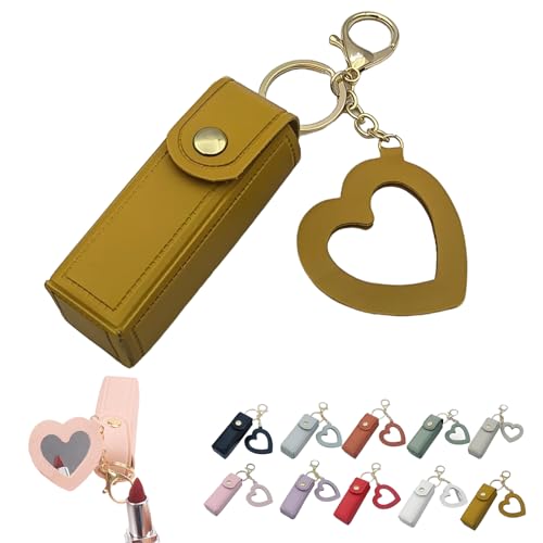 Mini Lippenstiftetui mit Spiegel, Tragbarer Lippenpflegestift-Halter, Mini-Lippenstiftetui mit Schlüsselanhänger und Herz-Makeup-Spiegel-Anhänger für Frauen und Mädchen (B) von Dewppxi