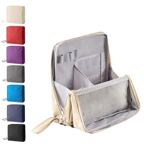 Multi-Purpose Large Capacity Oxford Cloth Standing Makeup Bag, Portable Waterproof Makeup Organizer with Multiple Compartments, Upright Design for Travel, Work and Daily Use (Beige) von Dewppxi