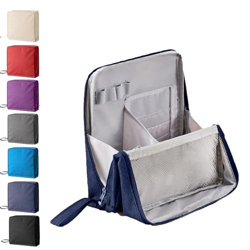 Multi-Purpose Large Capacity Oxford Cloth Standing Makeup Bag, Portable Waterproof Makeup Organizer with Multiple Compartments, Upright Design for Travel, Work and Daily Use (Navy) von Dewppxi