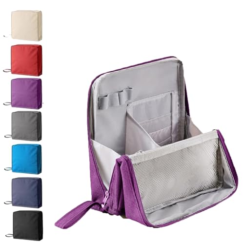 Multi-Purpose Large Capacity Oxford Cloth Standing Makeup Bag, Portable Waterproof Makeup Organizer with Multiple Compartments, Upright Design for Travel, Work and Daily Use (Purple) von Dewppxi