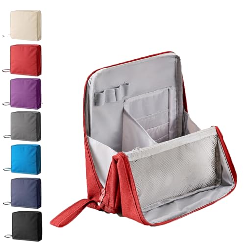 Multi-Purpose Large Capacity Oxford Cloth Standing Makeup Bag, Portable Waterproof Makeup Organizer with Multiple Compartments, Upright Design for Travel, Work and Daily Use (Red) von Dewppxi