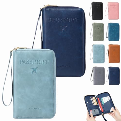 Multifunktionale RFID Reisepass Tasche, Reisepasshülle mit RFID Blocker, Reisezubehör Passport Tasche, Travel Wallet Organizer – Sicherer Ausweishalter mit Diebstahlschutz (Himmelblau+Dunkelblau) von Dewppxi