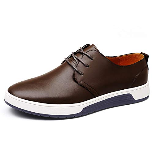 Casual Leder Herren Schuhe Business Halbschuhe Zum Schnürer Anzugschuhe Oxford Derbys Lederschuhe Wasserdicht Flache Schnürhalbschuhe Männer für Hochzeit Party, Dunkel Braun, 44 EU von Dewuseller